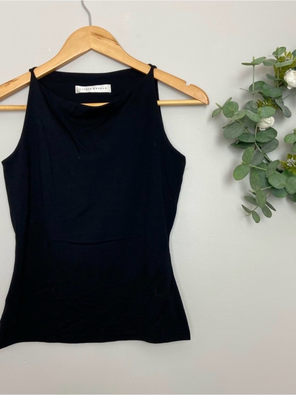 Susana Monaco Black Cowl Spaghetti Strap Tank Large